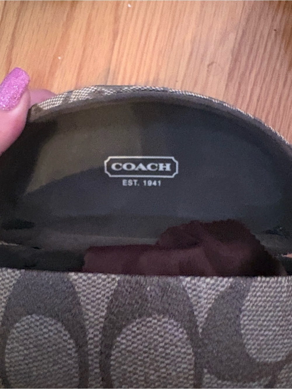 COACH Signature Pattern Sunglasses Case in Brown and Black